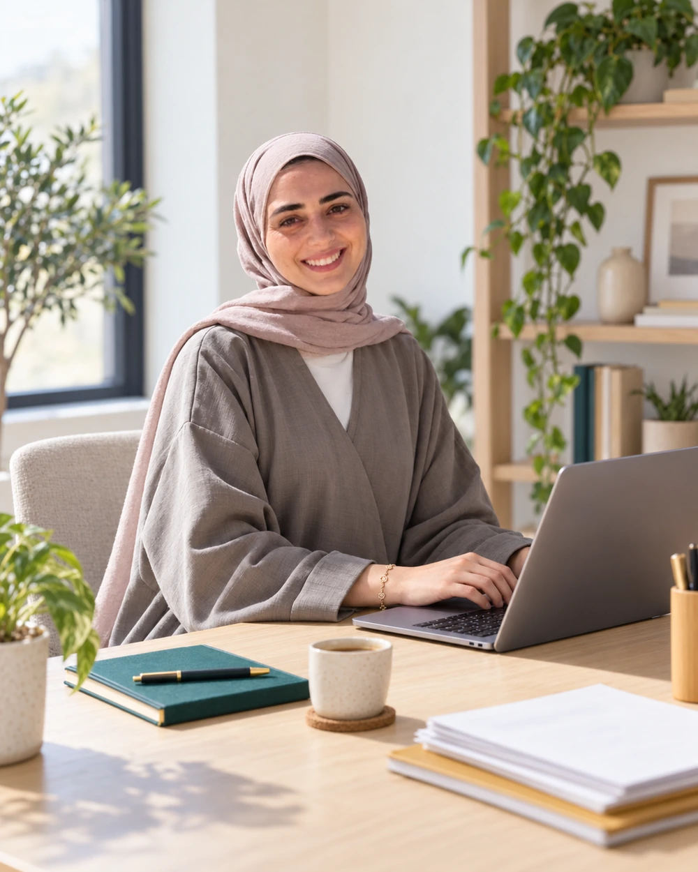 Nawal El Daou, native Arabic tutor and translator, working online from her laptop