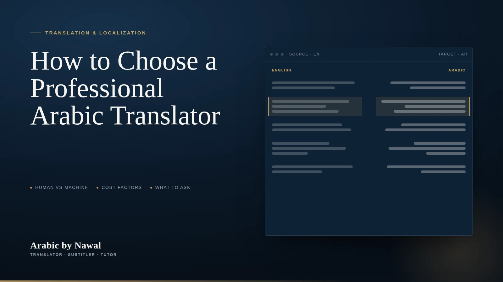 Arabic translation being reviewed on screen next to a printed source document